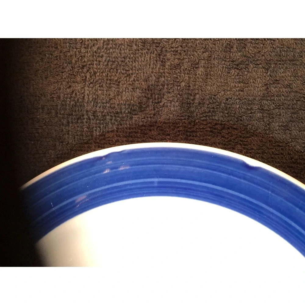 2 -Gibson Everyday Dinner Plates White with Cobalt Blue Band/Trim 9.75
